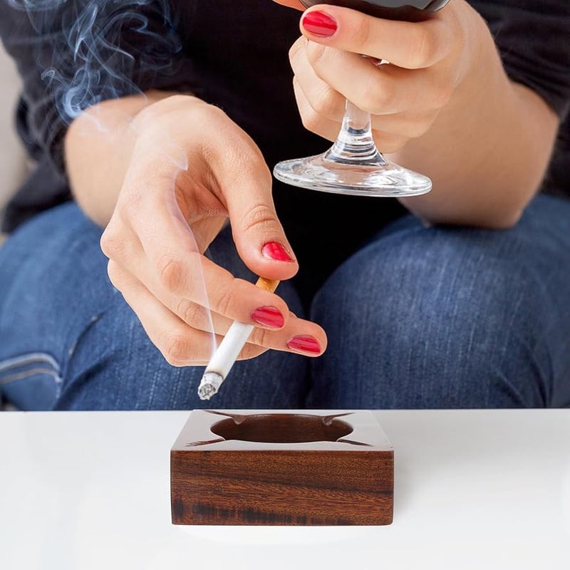 Walnut Wood Ashtray Desktop Ash Container Sturdy Cigarette Holder for Home Indoor Use - Image 3